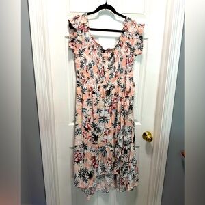 Torrid Pink Floral Off-shoulder Dress with ruffle front